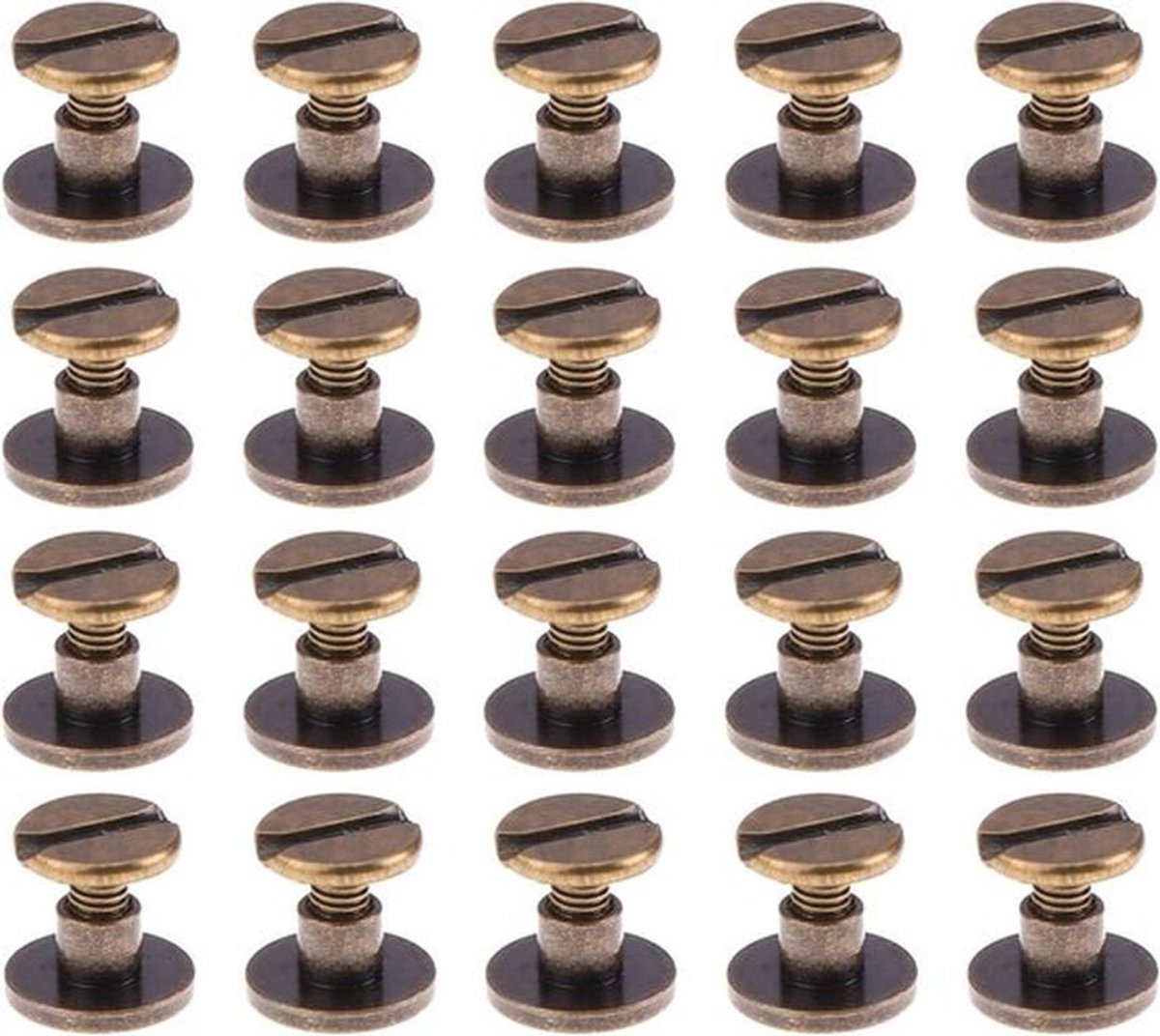Dubbele Klinknagels en Chicago Binding Schroeven Set voor Leerherstel en Fotoalbums - 20 Stuks, 9 x 6.5 mm, Brons