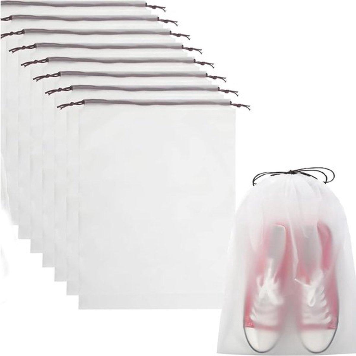 Ruime Transparante Schoenentas Set van 8 - Stofdichte Opbergtassen met Trekkoord 40x30cm voor Reizen en Thuisgebruik