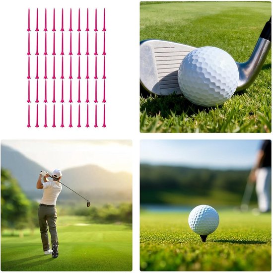 Golftees Kunststof - Baltraininghouder set - Golf Oefenen - Breukbestendige tees - 50 stuks - Felroze — afbeelding 3