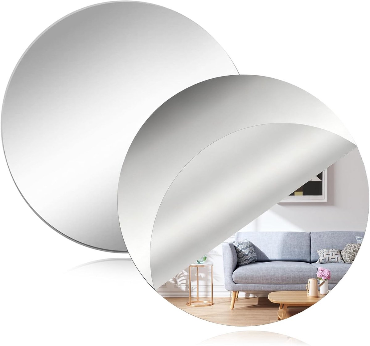 Set van 2 Zelfklevende Spiegeltegels voor Thuisgebruik, Decoratieve Wandspiegels en Interieuraccessoires