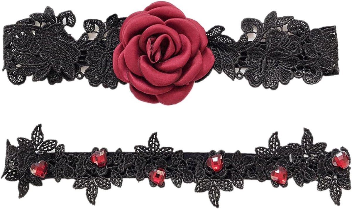 Elegante Bruidsband met Rode Rozen, Stretch Kant Garter voor Dames, Perfect voor Trouwerijen en Feestjes, Bruiloft Accessoires en Modeartikelen