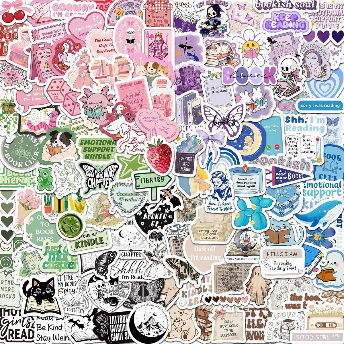 130PCS Stickers voor Boeken en Lezen, Creatieve Stickers voor Laptop, E-Reader en Notitieboekjes, Perfect voor Scrapbooking en Waterflessen