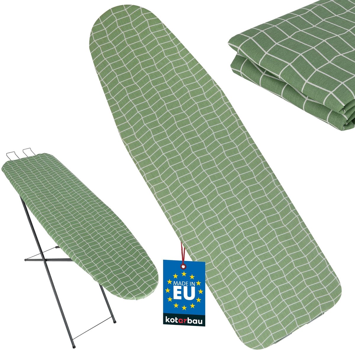 KOTARBAU® Strijkplankhoes - Strijkplankhoezen - Strijkhoes 128 x 48 cm - maat L - Hittebestendig - Katoen en Vilt - Groen - Ruitpatroon
