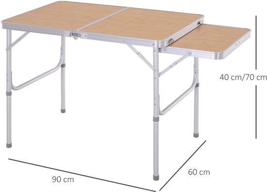 klaptafel, campingtafel, tuintafel met verlenging, in hoogte verstelbaar, aluminium, MDF, bamboe-look — afbeelding 4