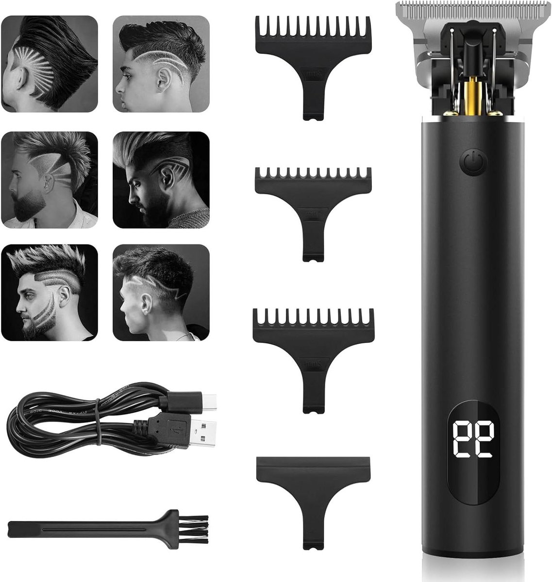 Draadloze Tondeuse - Precisie Trimmer - Haar en Baard - Intelligent LCD Scherm - 142 x 41 cm - Zwart