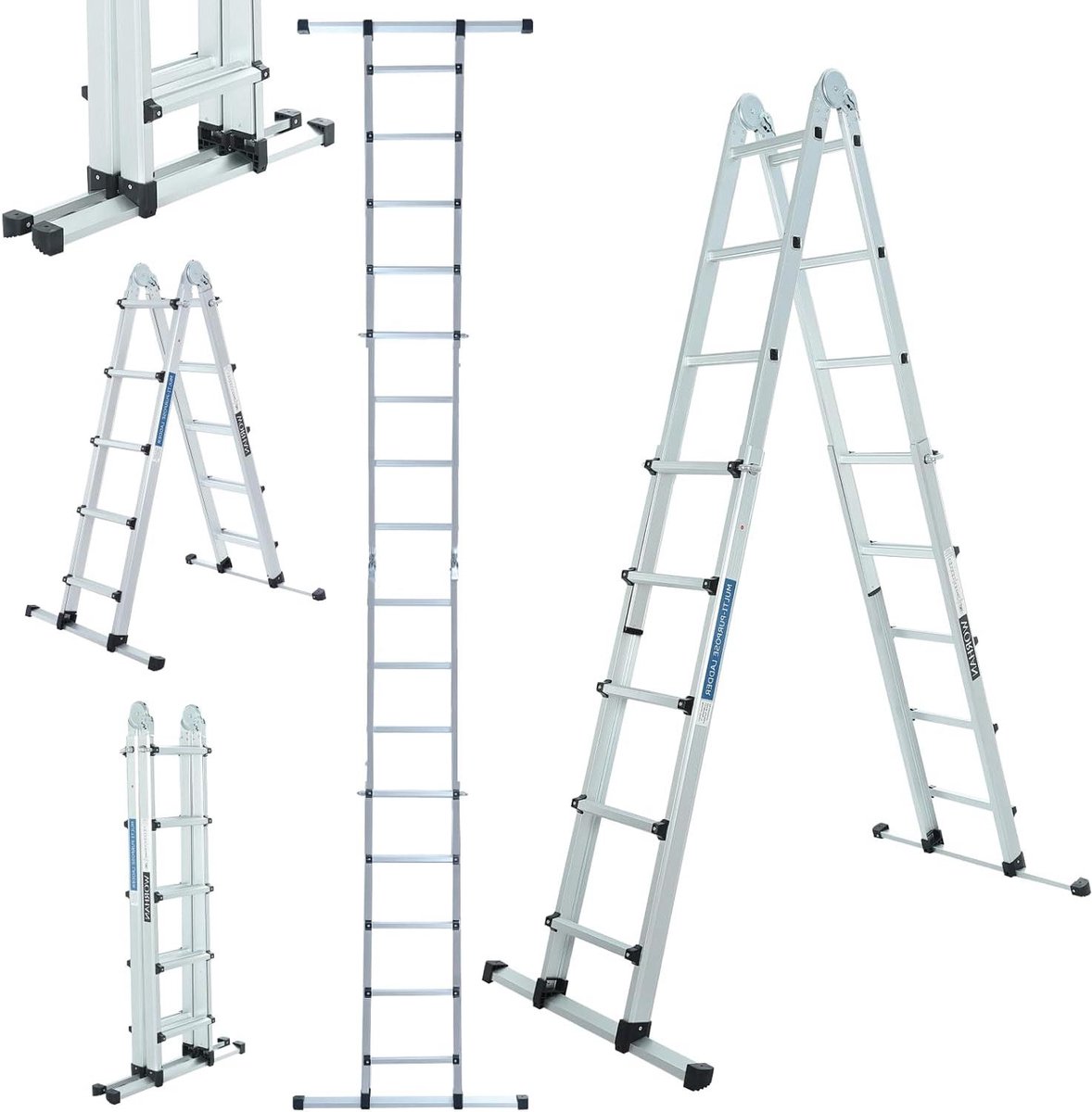 Telescopische Ladder - Uitschuifbare Ladder - Klusklare Hoogtes - Met Stabilisatorstang - 555 cm - Aluminium