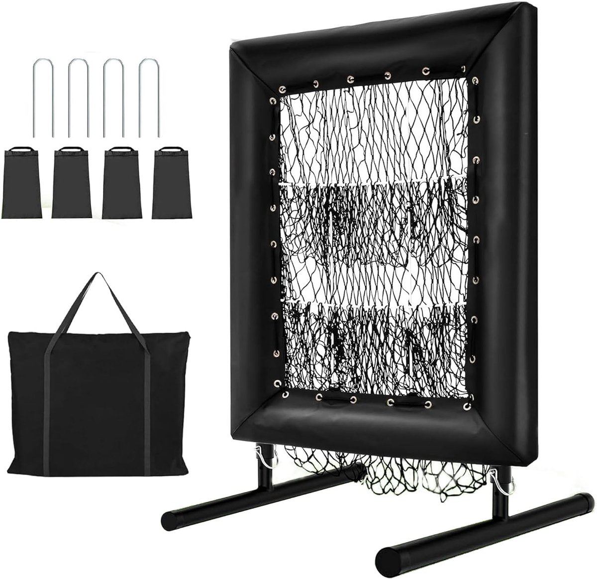 Honkbalwerpnet met 9 vakken, zwart, 116*66*60 cm, 5 verstelbare hoogtes, montage zonder gereedschap in 1 minuut, versterkt T-frame en dubbele stabiliteit, honkbaltrainingsmateriaal