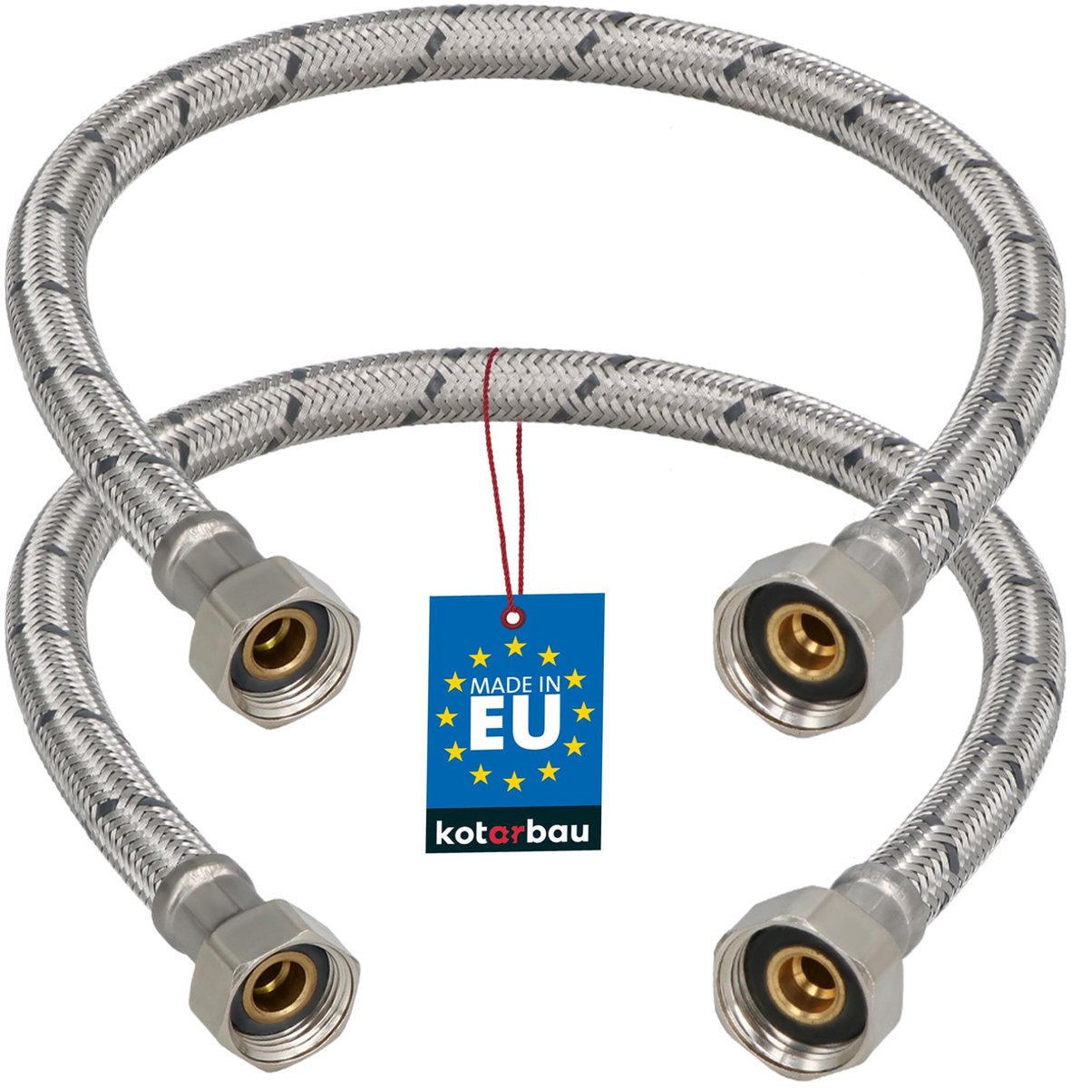 KOTARBAU® 2 Stuks - Flexibele Aansluitslang 1/2“ x 3/8“ - Flexibele Kraanslang 50 cm - Sanitaire Aansluitslang - Flexibele Verbindingsslang - Aansluitslang Armatuur - met Roestvrijstalen Vlechtwerk