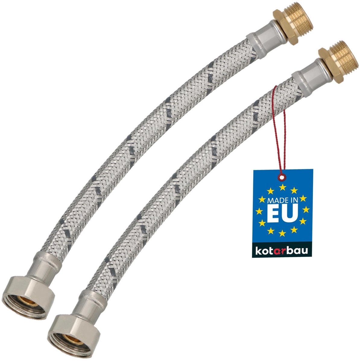 KOTARBAU® 2 Stuks - Flexibele Aansluitslang 1/2"x3/8" - Sanitaire Aansluitslang 20 cm - Flexibele Kraanslang - Buitendraad x Binnendraad - Aansluitslang Armatuur - Gevlochten Roestvrijstalen Aansluitslang