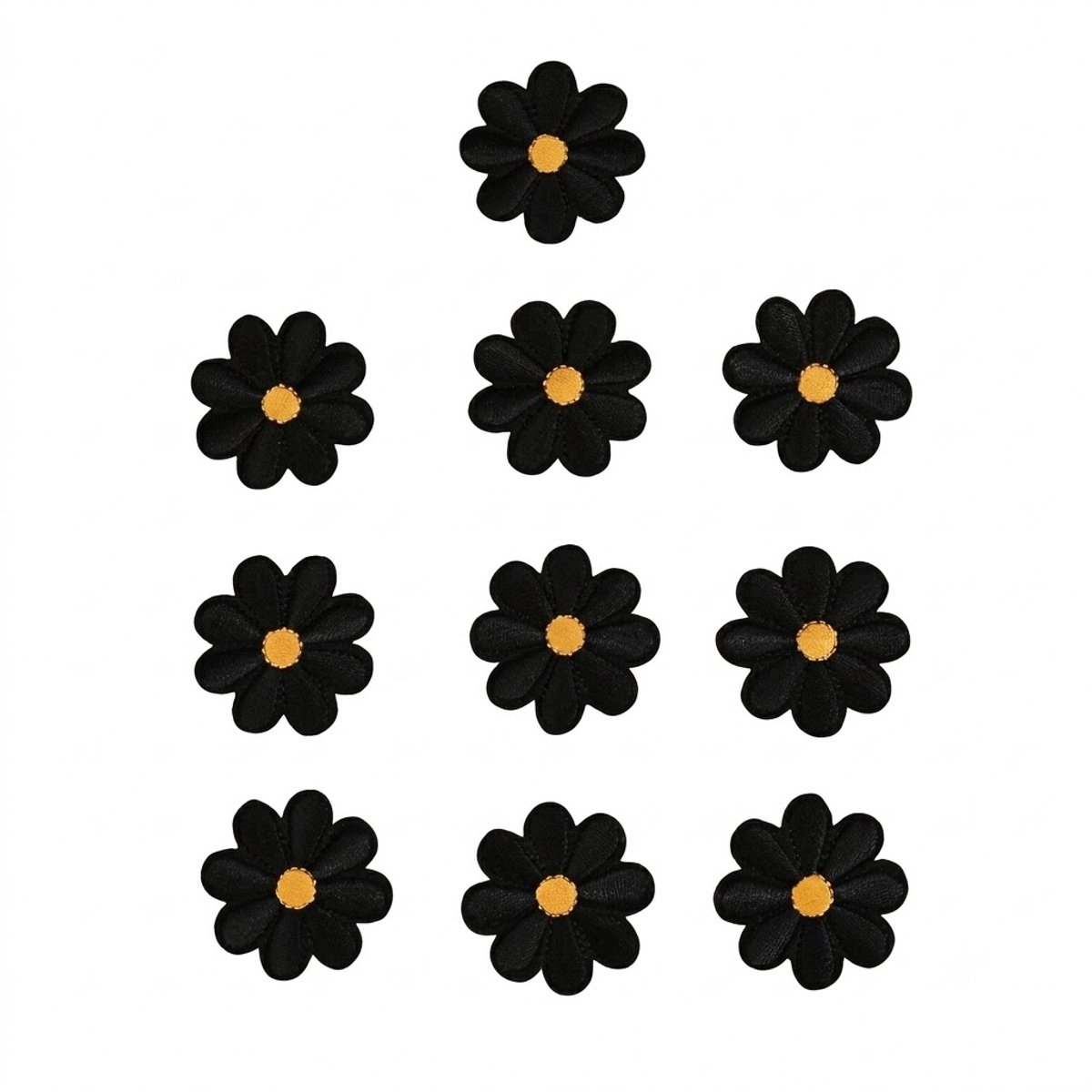 Zwarte bloemen patches stofapplicaties 10 stuks madeliefje geborduurde opstrijkpatch voor kleding tassen T-shirt reparatie appliqué set