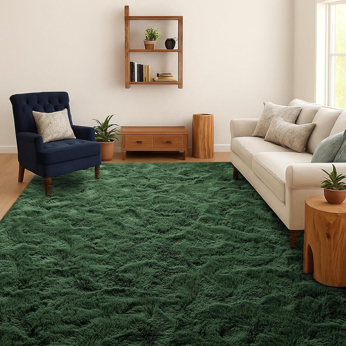 Hoogpolig woonkamer tapijt, wasbaar en antislip, groot effen shaggy tapijt voor slaapkamer en kinderkamer, 240x300cm, bosgroen, comfortabel en stijlvol interieuraccessoire