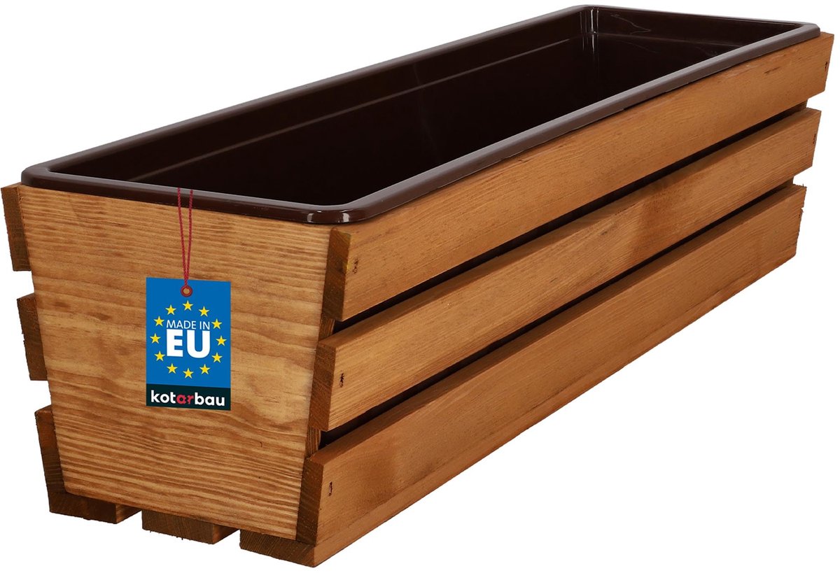 KOTARBAU® Houten Plantenbak - Bloembak Hout - met Kunststof Inzetstuk - Balkonbak - 60 x 18 x 15 cm - Eik - voor Terras - Balkon - Deko Planten