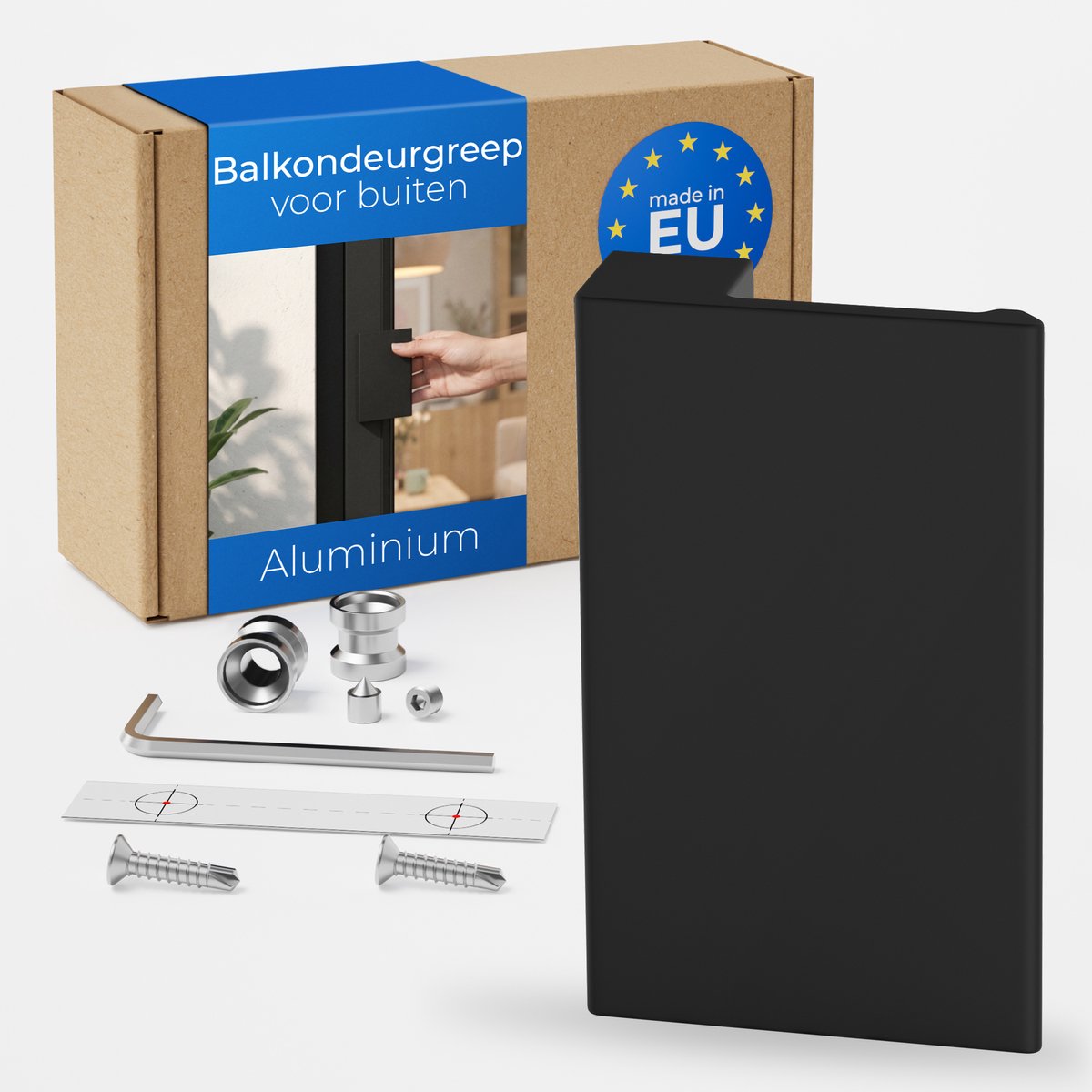 Premium Aluminium Balkondeurgreep KUBO Mat Zwart – Buitengreep voor Balkondeur, Terrasdeurgreep, Vierkant, Vervangingsgreep, Geëxtrudeerd Aluminium