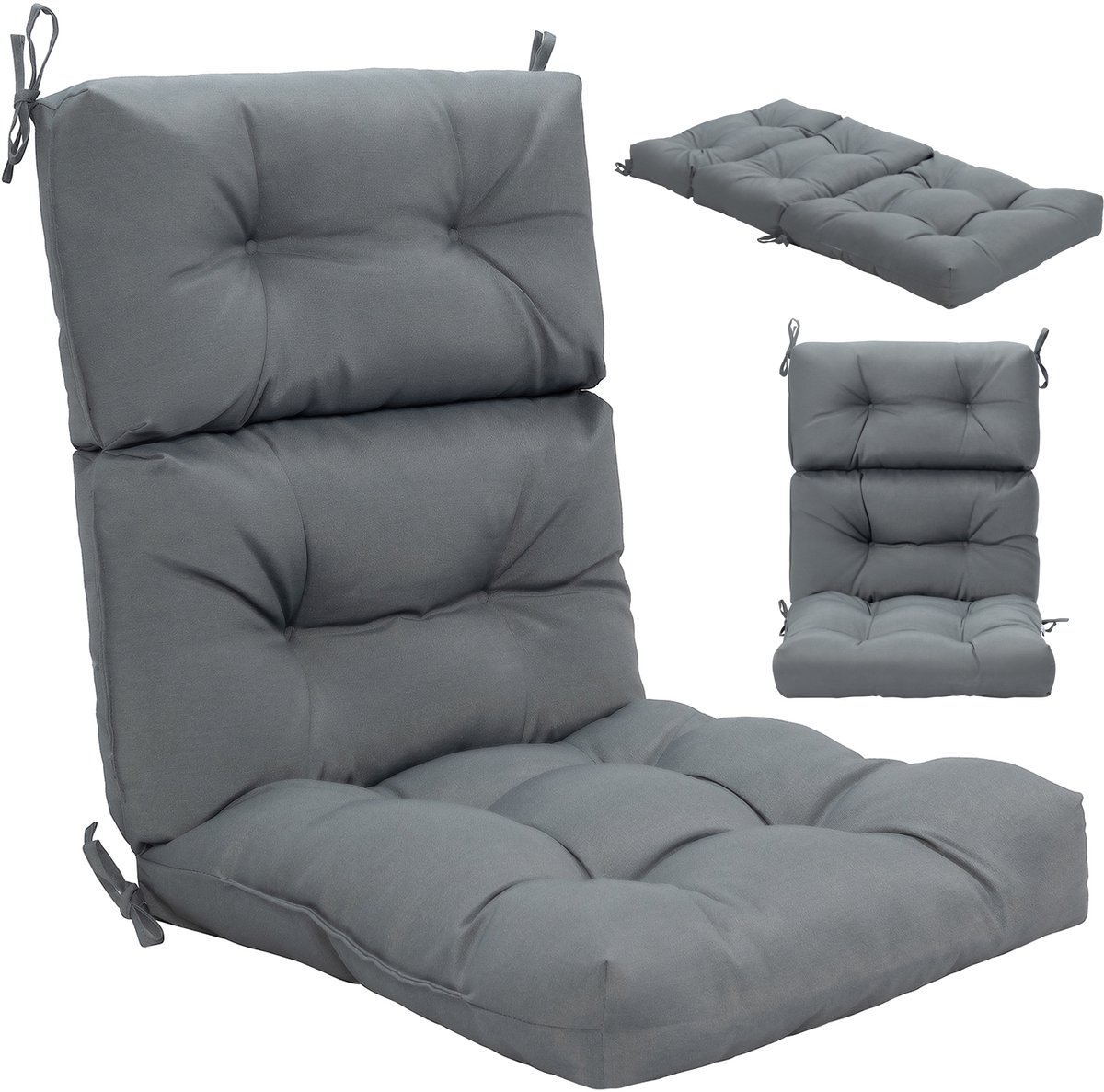 KOMFOTTEU Kussen voor Tuinstoel - met Hoge Rugleuning - Stoelkussen met Bevestigingsbanden - Zitkussen voor Tuinstoel - Terras en Tuin - 56,5 x 51,5 x 64,5 cm