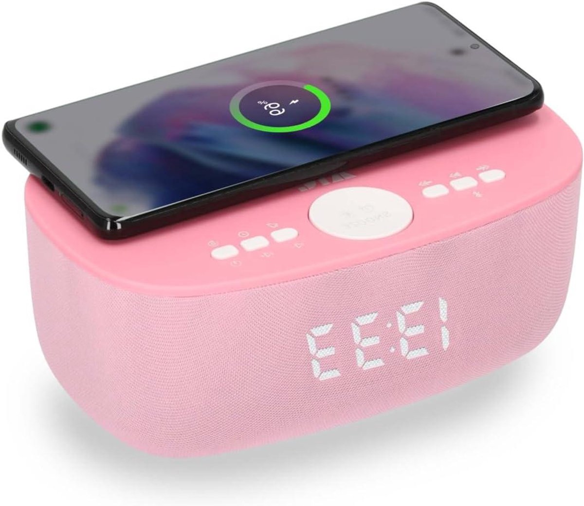 Wekker Radio - Stereo Speaker - Ontwaken en Muziek - Draadloze Qi Oplader - 6 Watt - Roze