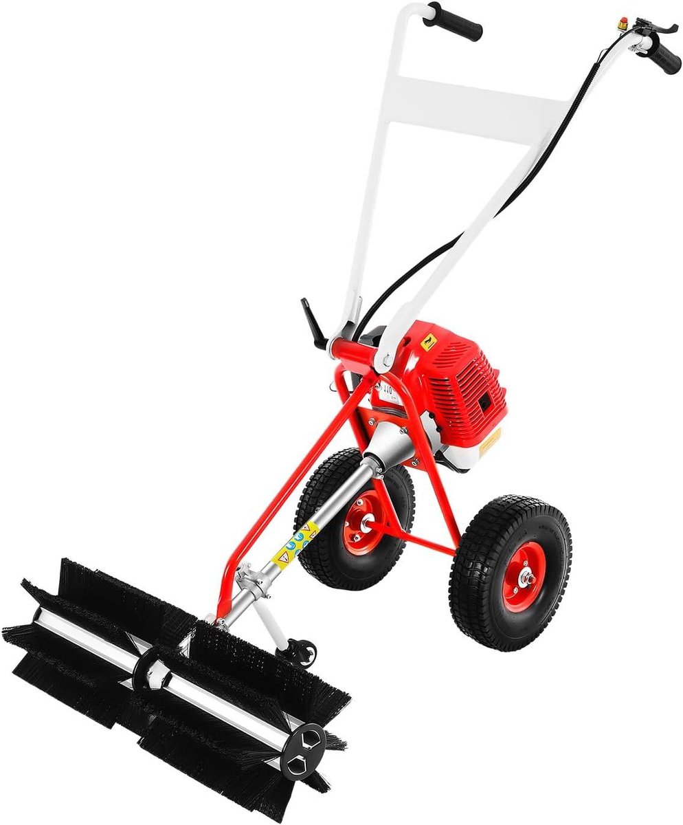 Motor Veegmachine - Loop Veegmachine Motorborstel - Buiten Reinigen - Krachtige 43cc Motor - 60 cm Werkbreedte - Rood Zwart