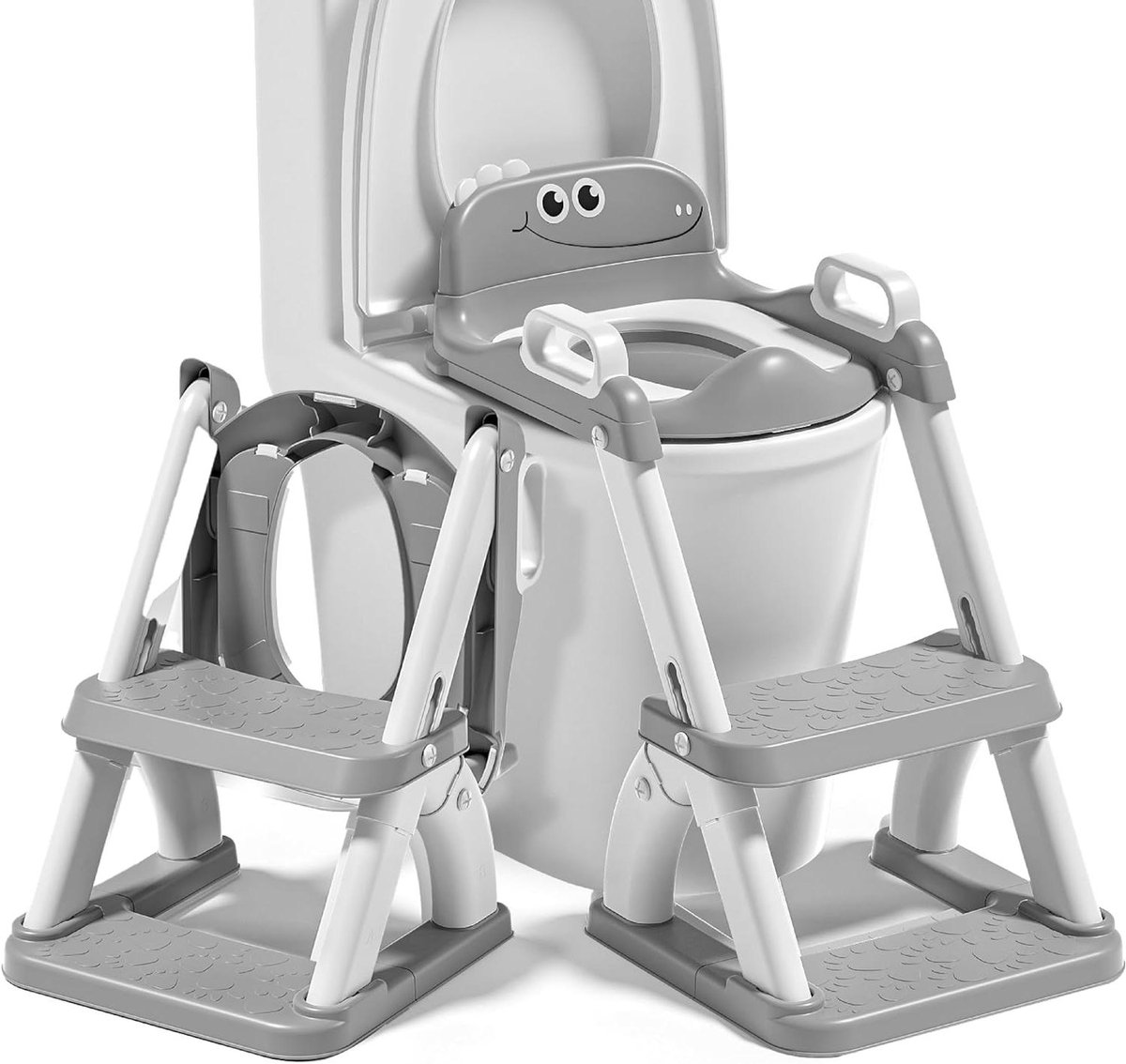 Toilet trainer - Kinder wc-bril - Zindelijkheidstraining thuis - Opvouwbaar met trapje - Past op meeste toiletten - Grijs