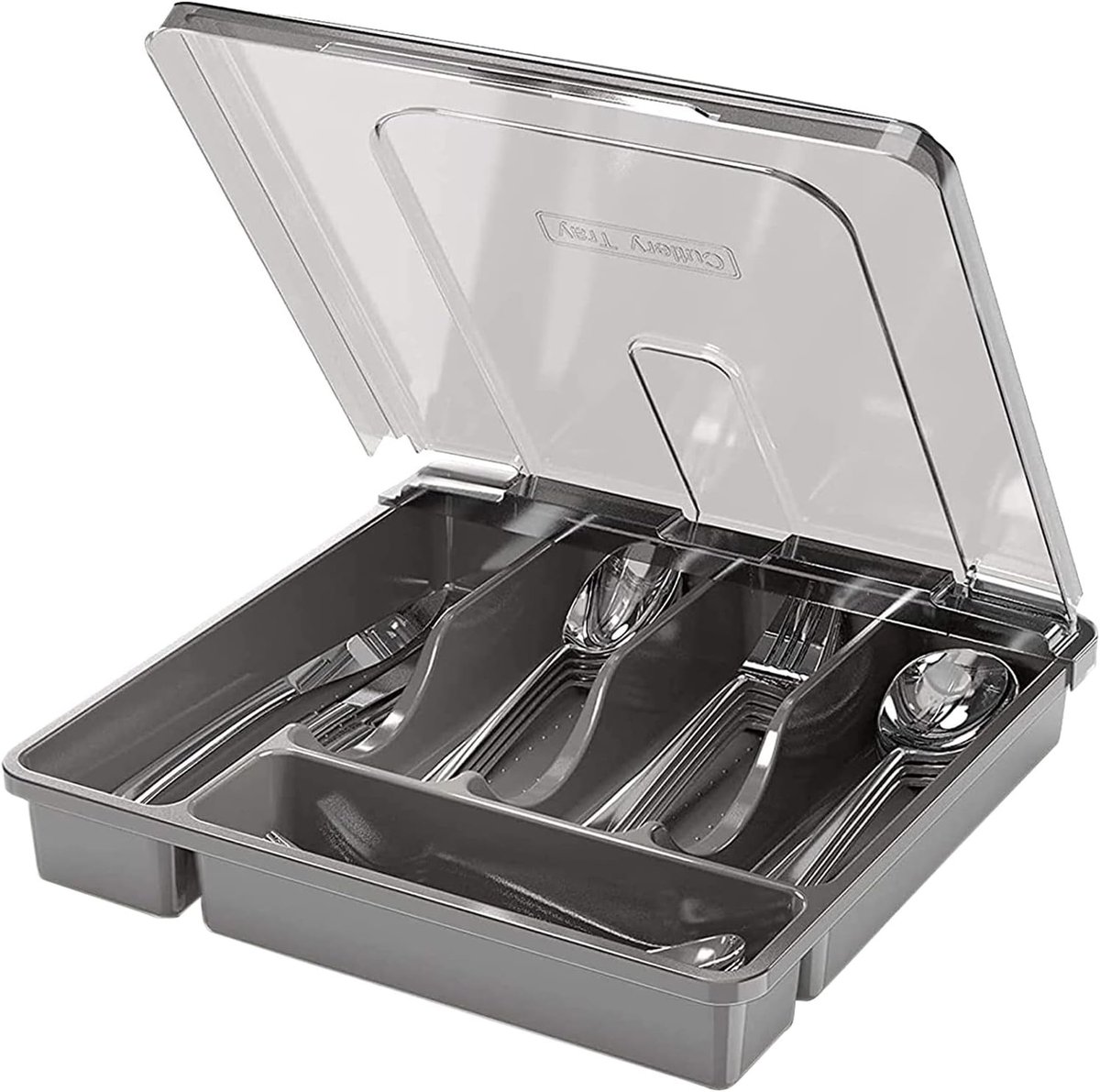 Bestekbak met Deksel en 5 Vakken - Multifunctioneel - 30 * 30 * 7cm - Zwart - Geschikt voor Keuken, Buiten en Kamperen