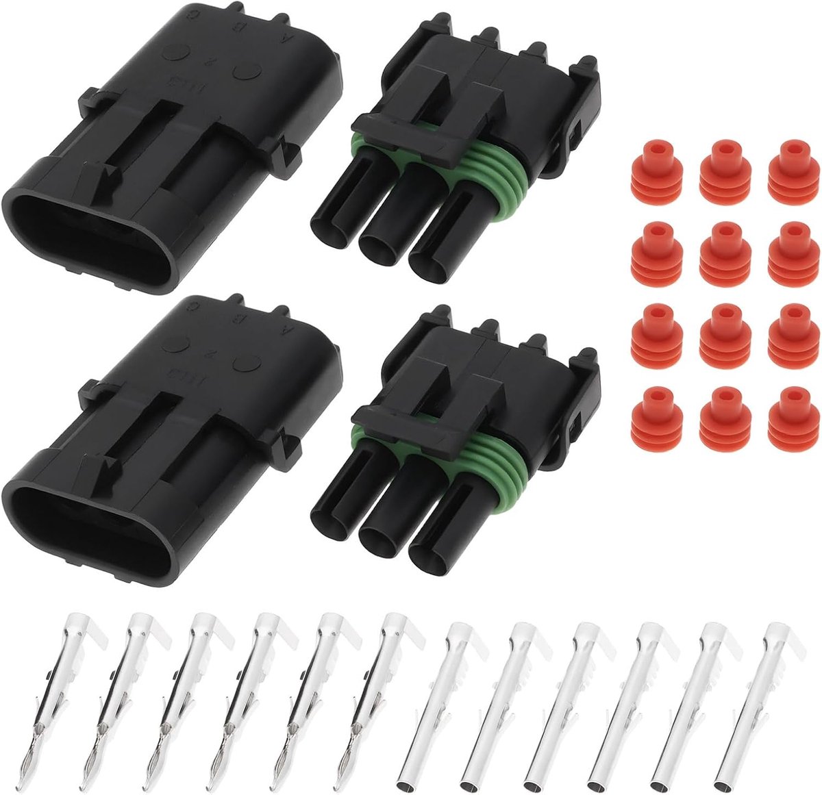 SnelShoppen - 2 Sets 3-Pin Auto Waterdichte Connector Kit 14-16 AWG voor Auto, Motor, Schepen, Landbouwmachines, Corrosiebestendig