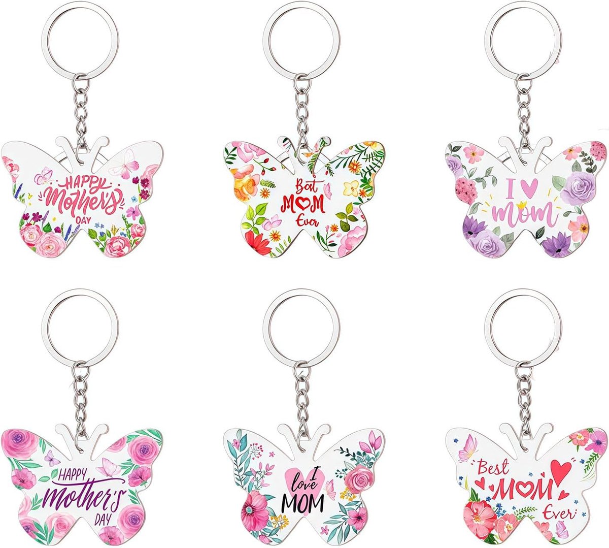 SnelShoppen - 24 Stuks Sleutelhangers voor Moederdag, Vlinder en Bloemen Acryl Sleutelhangers, Perfecte Cadeaus voor Beste Moeder, Moederdag Feestarti