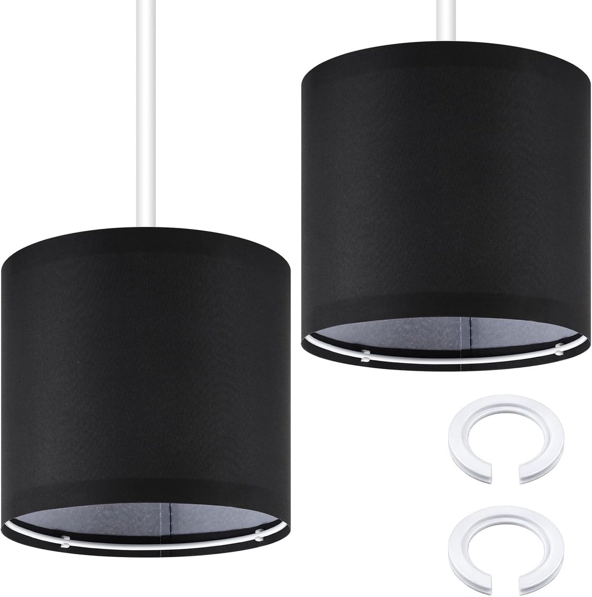 SnelShoppen - 2 Stuks Linnen Lampschade Ø 16 x 15cm Met E27 naar E14 Adapter Ring | Zwart | Voor Tafel-, Wand- en Vloerlampen