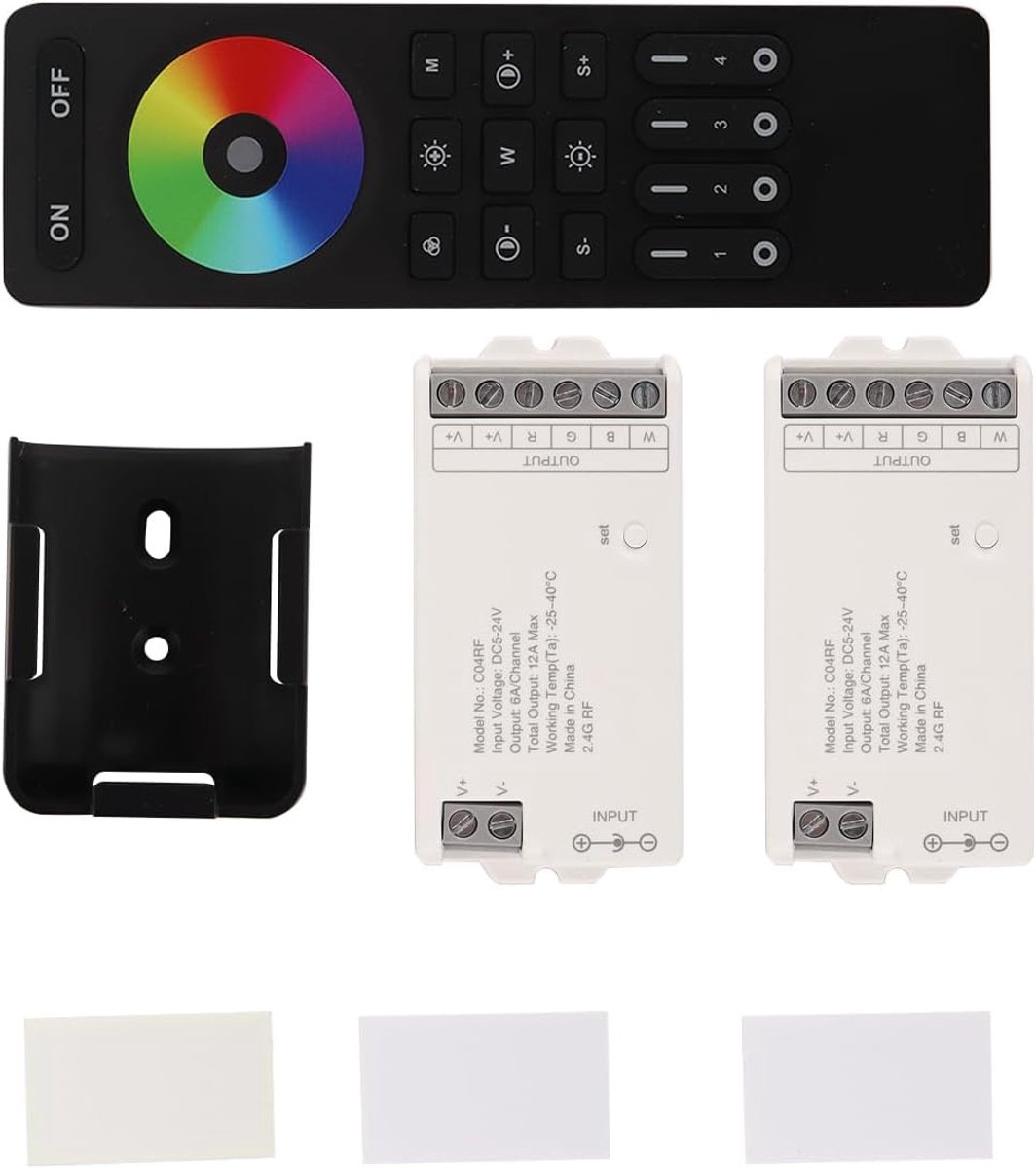 SnelShoppen - 2.4G Draadloze RGBW Controller met RF Afstandsbediening - 2x RGBW Controllers + 4 Zones Groepscontrole voor DC5V-24V 5 Draad SMD COB RGB