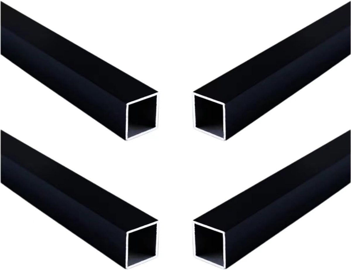 SnelShoppen - 4 Stuks Zwarte Aluminium Vierkante Buizen 15x15mm, 1mm Wanddikte, 200mm Lengte, 6063 Aluminium voor Constructie en Decoratie