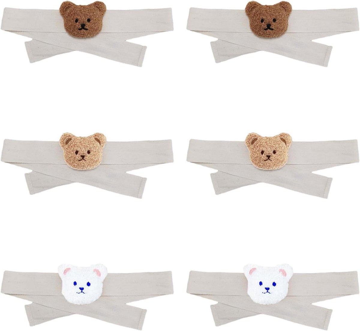 SnelShoppen - Pack van 6 schattige cartoon gordijnbanden, leuke gordijnaccessoires voor kinderkamers, 80x4 cm, bruin, wit en beige, ideaal voor decora