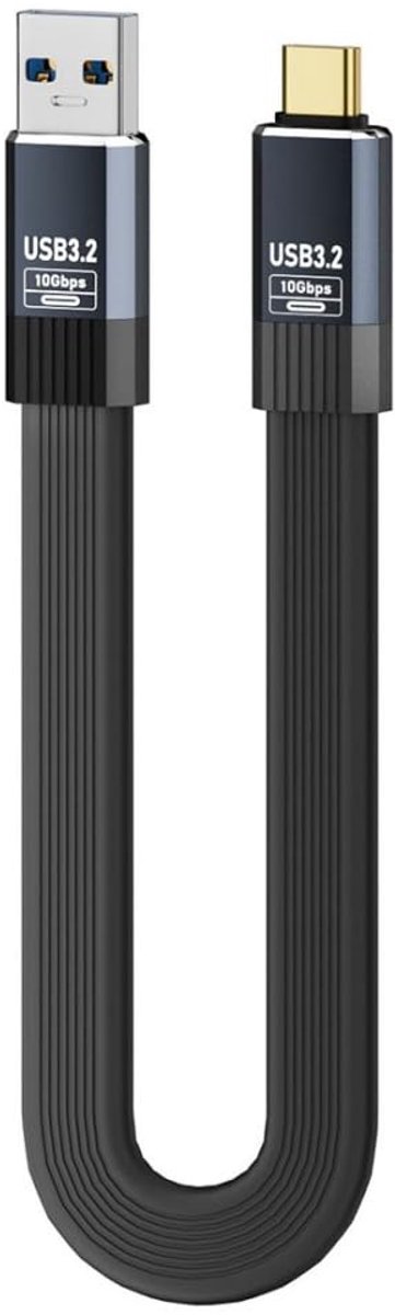SnelShoppen - USB A naar USB C Platte Kabel 10Gbps Gegevensoverdracht PD 15W Snelladen 0.65FT/0.2M Compatibel met iPhone 16/15