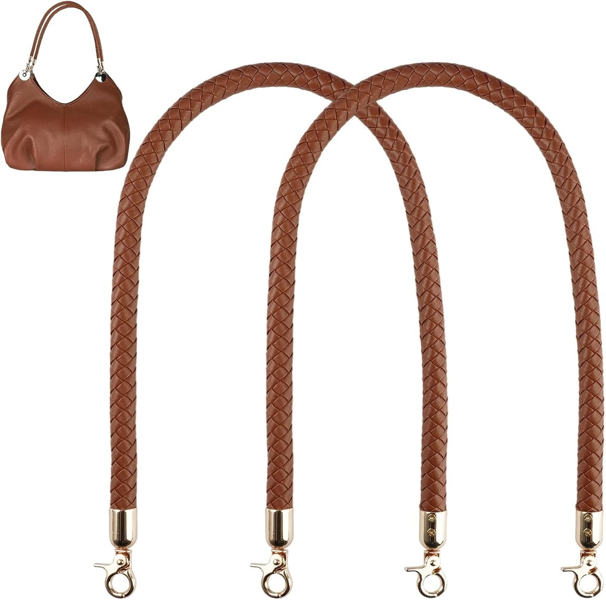 SnelShoppen - 2 stuks tas hengsels 60cm bruin PU leer met metalen haken voor handtas | Vervangende tas handvatten voor schoudertassen en tote tassen,