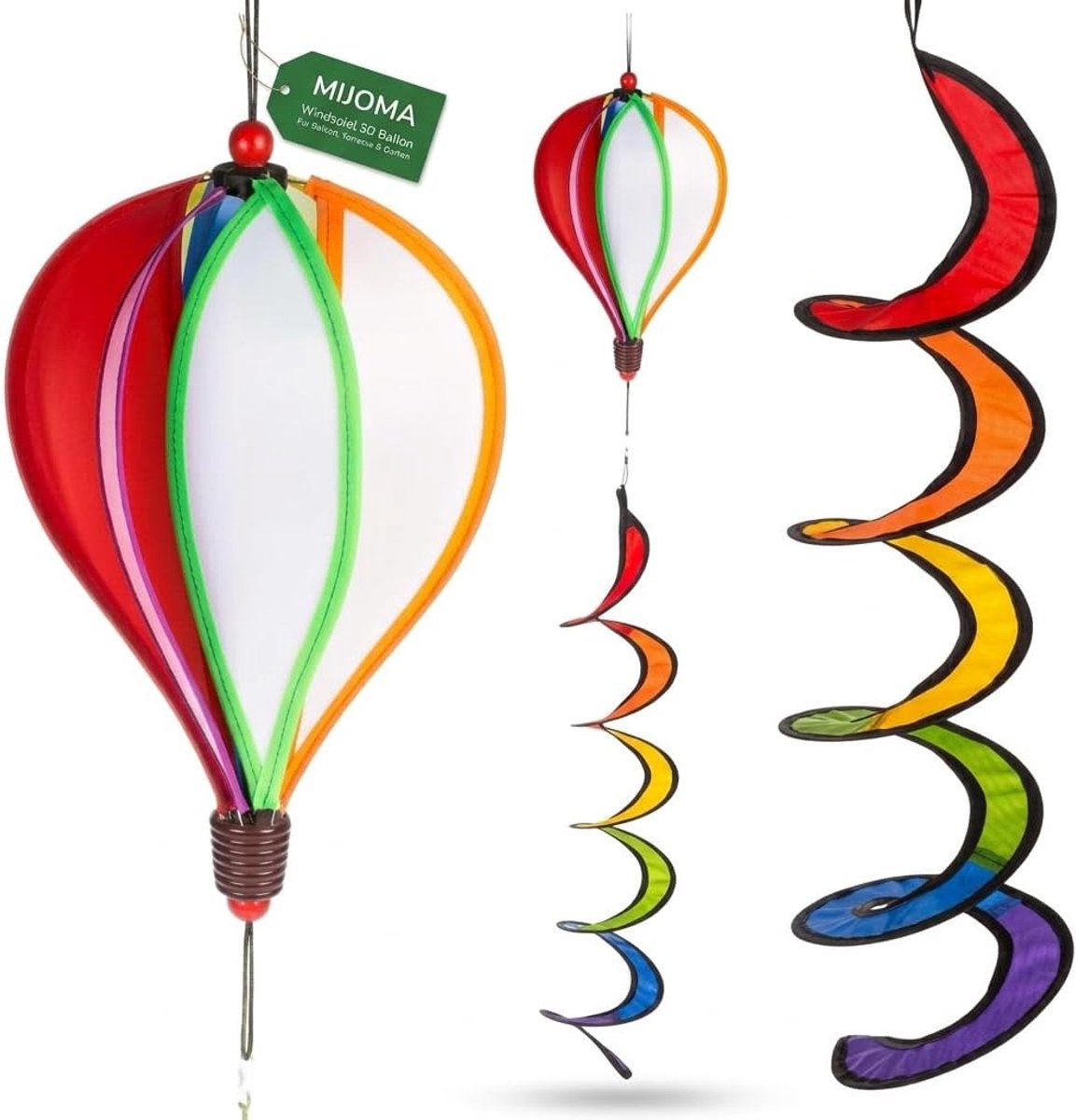 SnelShoppen - Kleurrijke Windspel 3D Ballon 25 cm x 90 cm, Tuin Decoratie, Weerbestendig Nylon en Fiberglas, Hangend Element voor Balkon, Terras en Tu