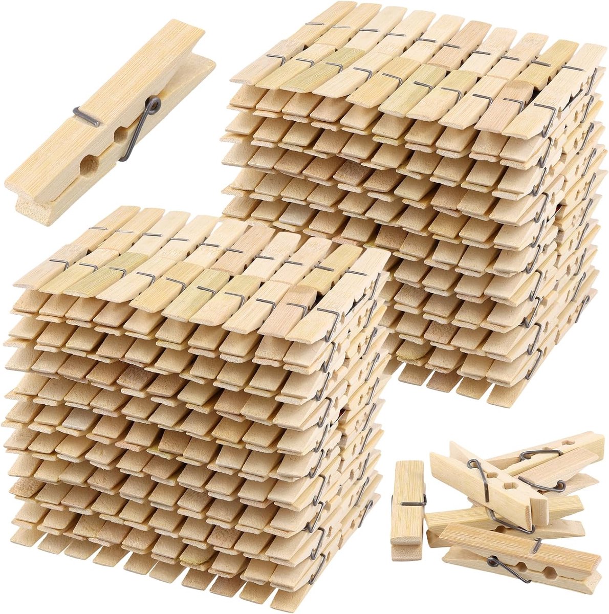 SnelShoppen - 500 stuks bamboe wasknijpers bulk, 2,4 x 0,4 inch kleine houten haringen voor knutselen, wassen, tuin, vakantie en feestjes