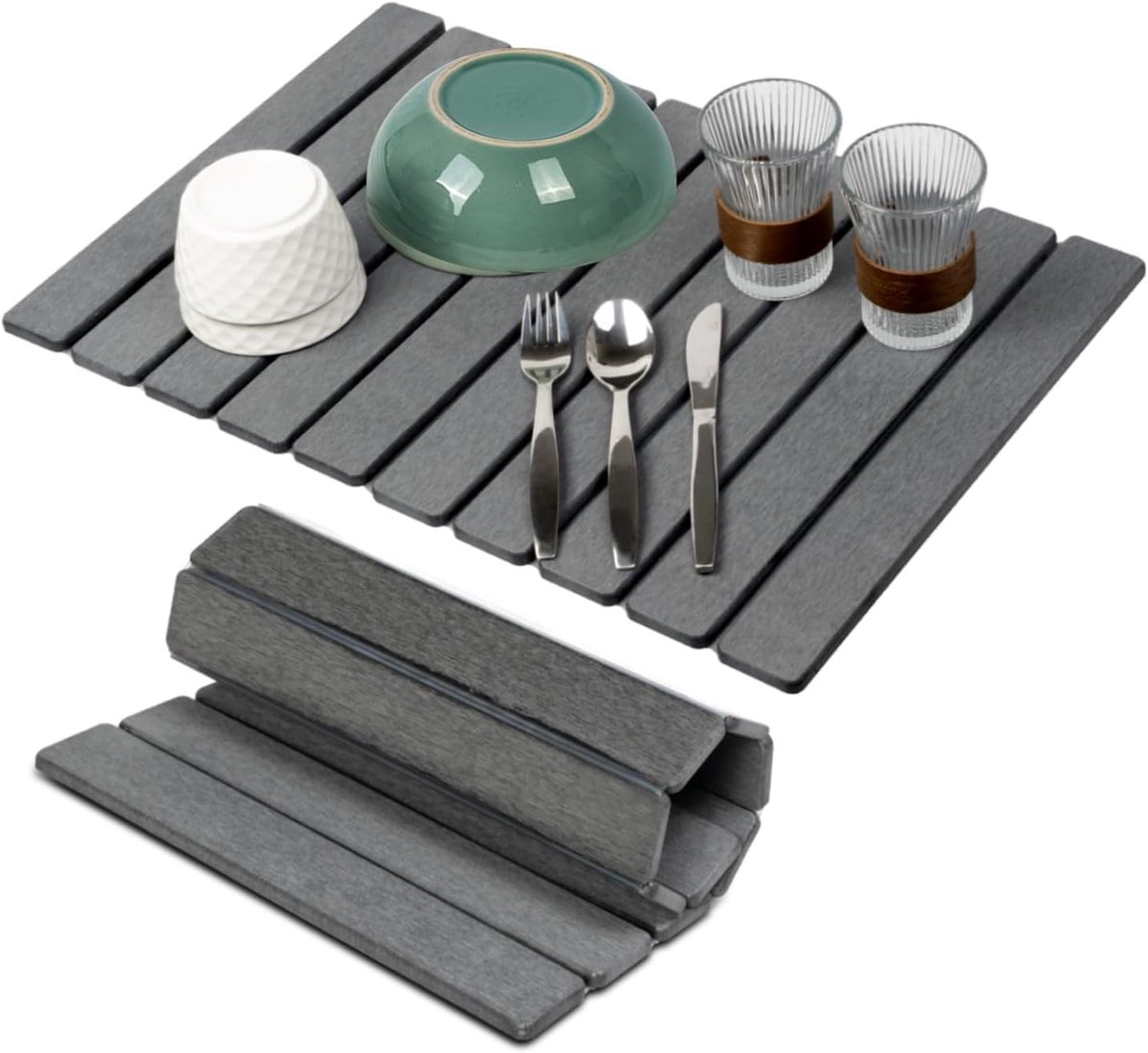 SnelShoppen - Afwasmat voor Servies, Waterdichte Drainmat, Antislip Keukenaccessoire, Ideaal voor Droogrek, Keuken, Camping, Grijs, 50x40 cm