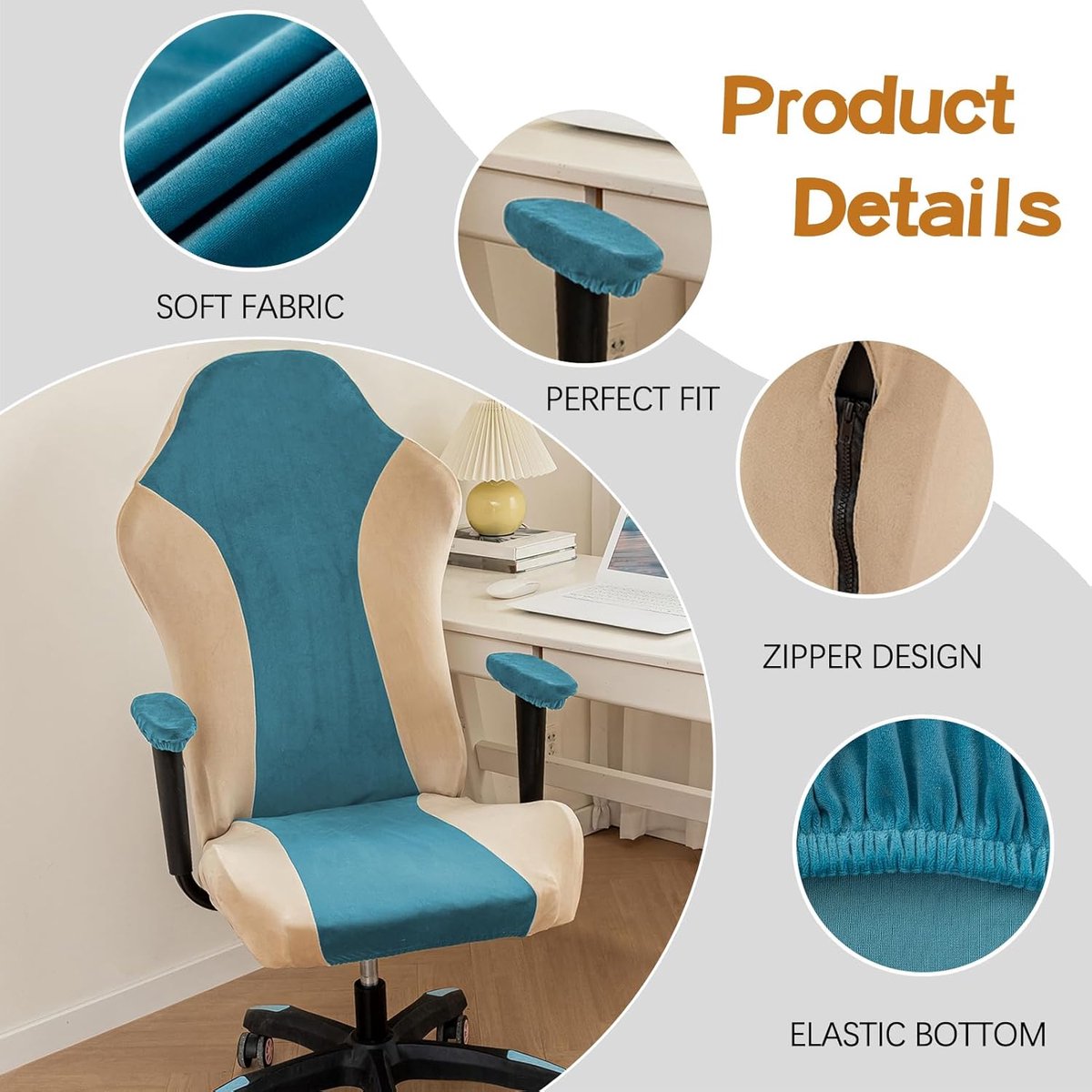 SnelShoppen - Luxe Blauwe Kantoorstoel Covers - Hoge Rekbaarheid en Anti-Slip Computer Gaming Stoel Beschermhoes - Duurzaam Polyester Elastaan - Perfe
