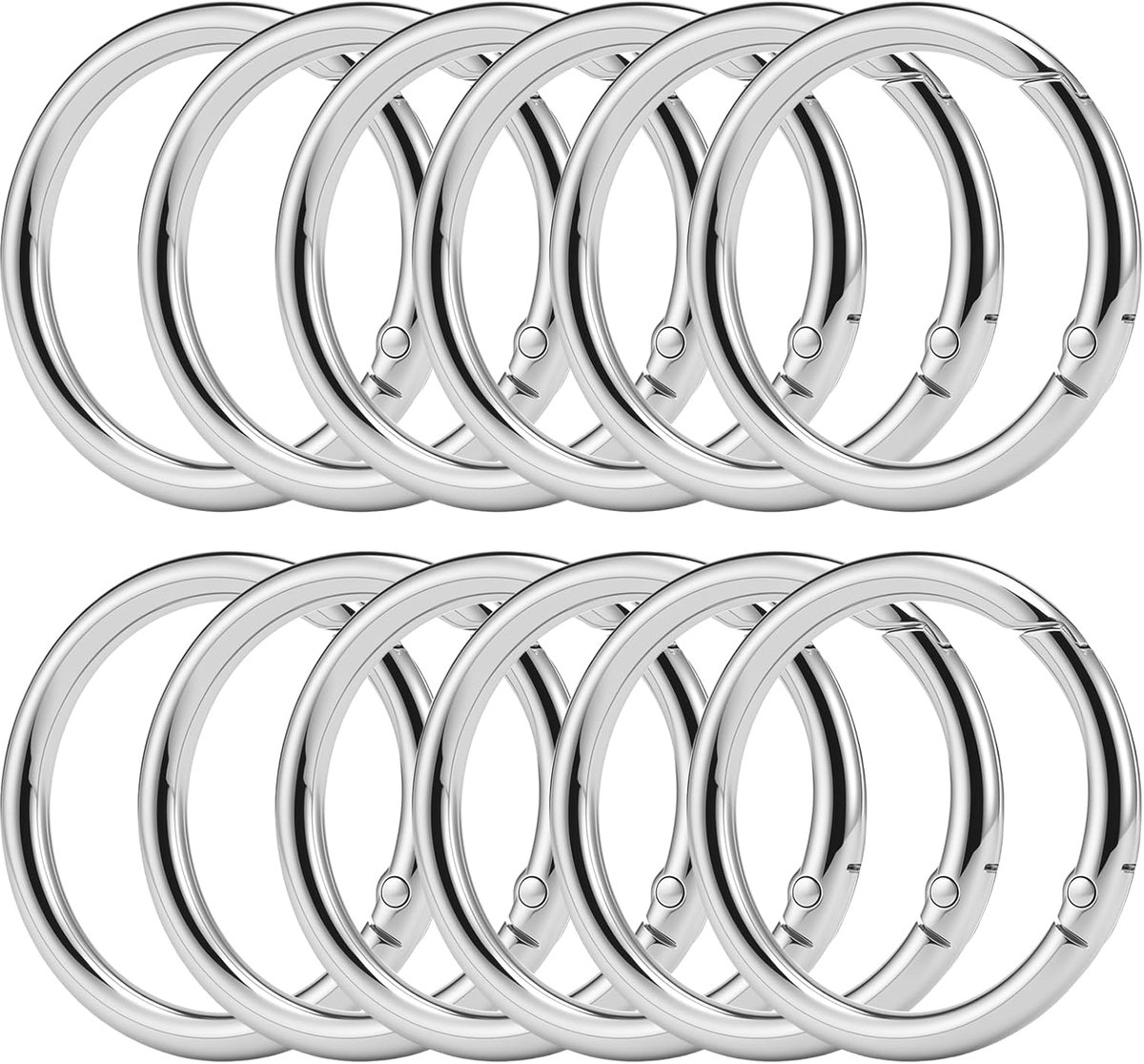 SnelShoppen - 12 Stuks Carabiner Haak Ronde 45mm, Ronde Clip Snap Sleutelhaken | Carabiner Ring Sleutelhanger Klein, Veer O-Ringen voor Sleutelhanger,