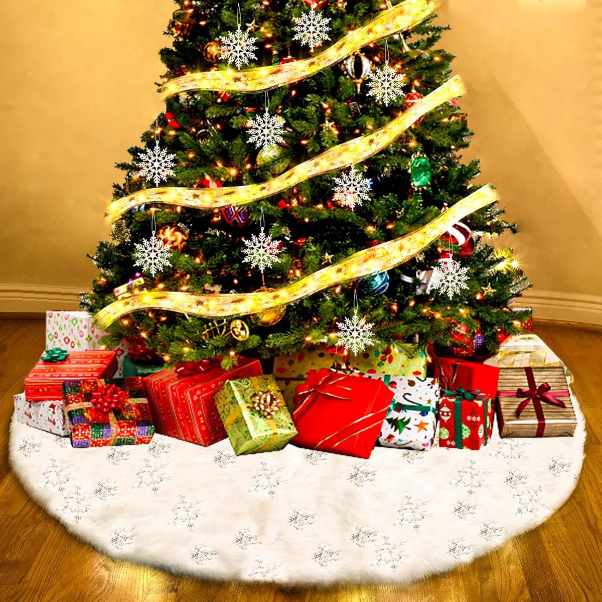 48" Christmas Tree Skirt Round Christmas Tree Carpet White Soft Plush Christmas Tree Skirt Reusable Party Decoration - ShopVlot