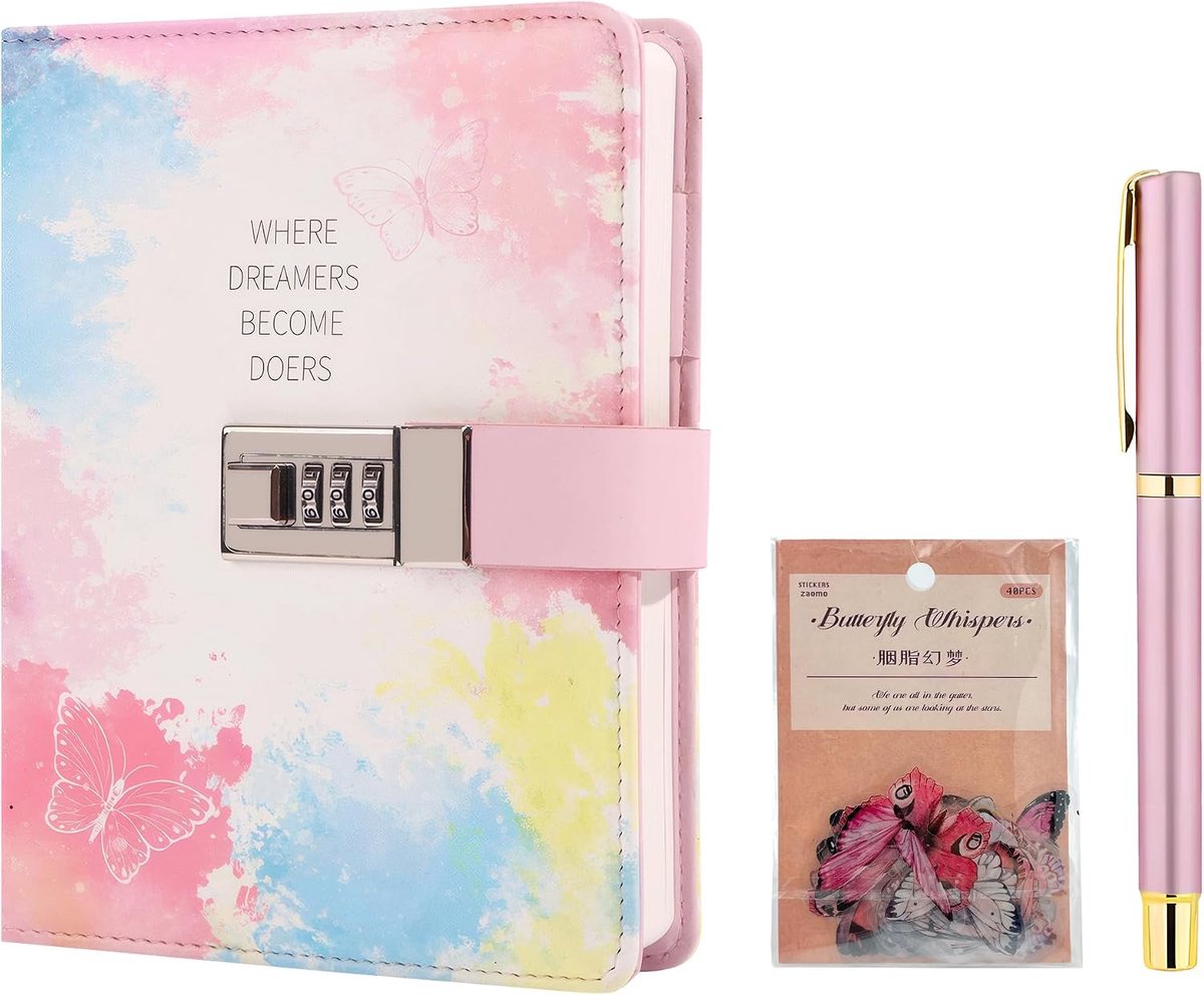 SnelShoppen - Dagboek voor meisjes met slot, dagboek met code, kleurrijk dagboek voor kinderen, notitieboek voor meisjes, veilig dagboek, creatief sch