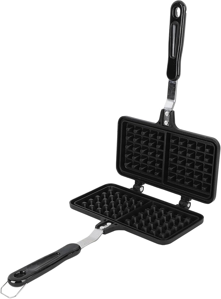 SnelShoppen - Dubbele Wafel Maker Pan voor Koken - Non Stick Coating - Aluminium - Compact Ontwerp voor Ontbijt en Buitengebruik