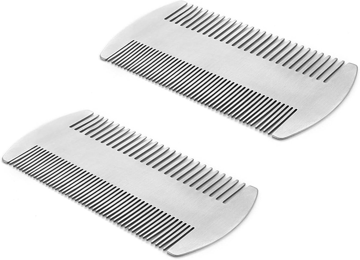 SnelShoppen - 2Pcs Ergonomische Handgreep Dubbele Actie Baardkam - Draagbare Metalen Baard- en Harenkam - Antistatische Lice Detectie Kam voor Portemo