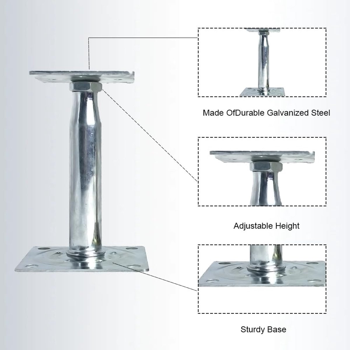 SnelShoppen - Pack van 4 Poststeunen, Gegalvaniseerd Staal, Hoogte Verstelbare Steunpoot, Vloerbasis voor Hekken, Schuilplaatsen, Carports, Pergola's,