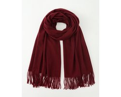 Nouka - Dikke Winter Sjaal - Bordeaux Rode Sjaal - met Franjes - Cadeau voor Vrouwen - 65 x 180 cm