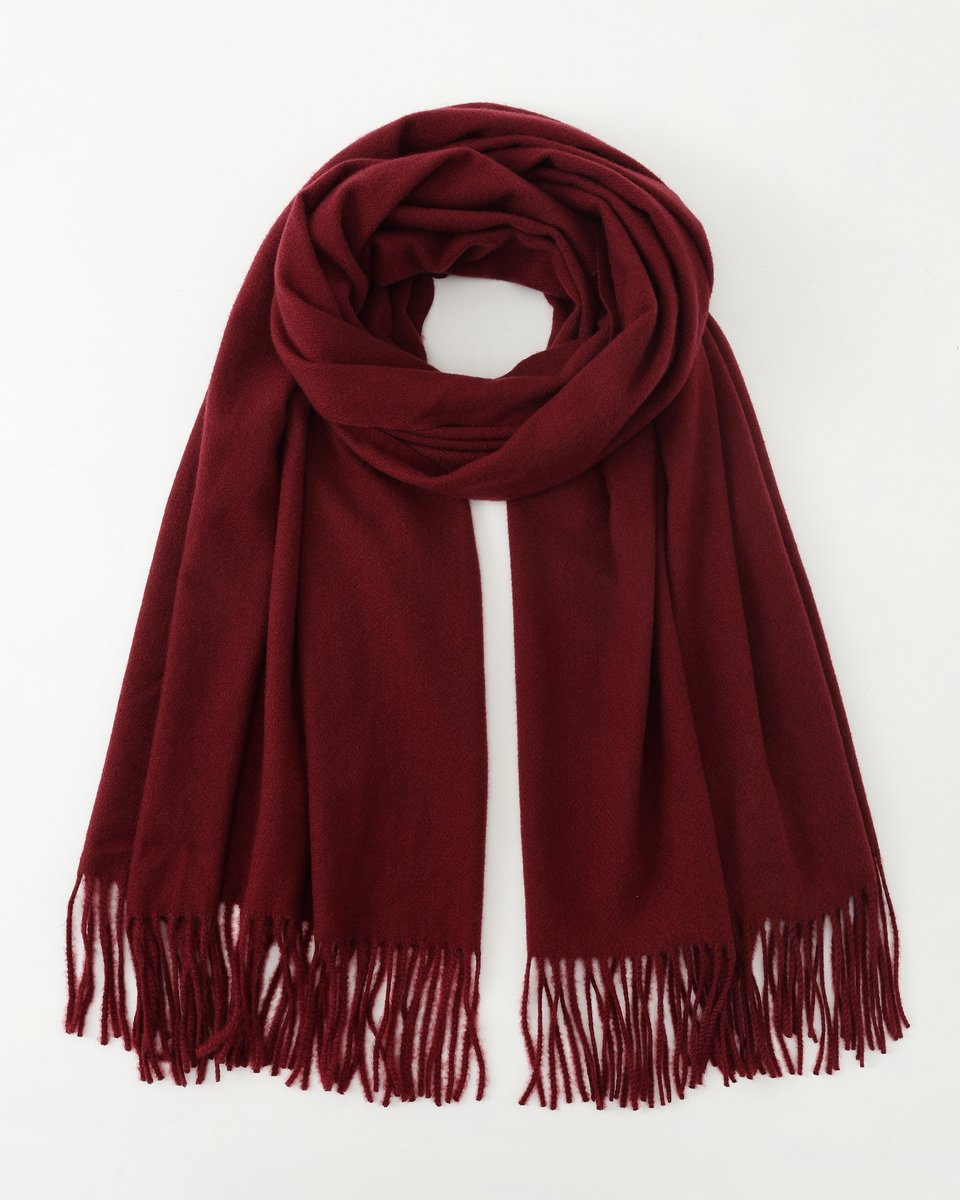 Nouka - Dikke Winter Sjaal - Bordeaux Rode Sjaal - met Franjes - Cadeau voor Vrouwen - 65 x 180 cm