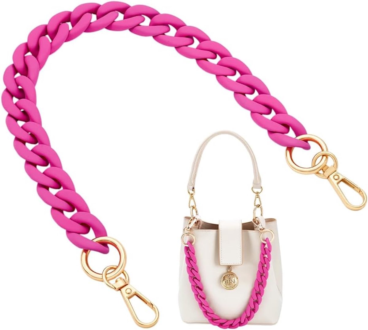 SnelShoppen - 17.7 Inch Roze Handtas Ketting Acryl Portemonnee Ketting Decoratieve Tas Halsketting Vervangende Tasriem voor Handtassen Schoudertassen