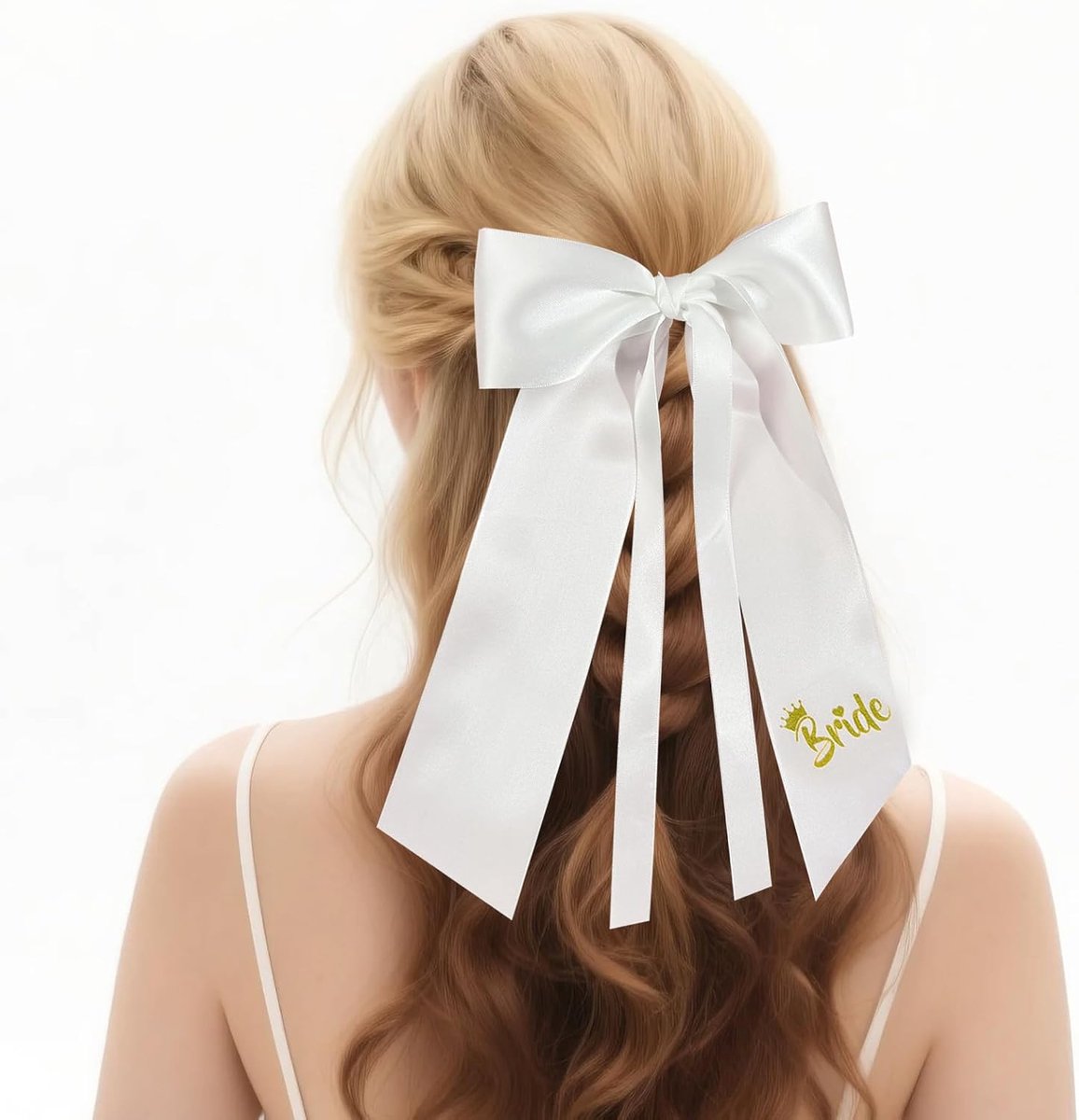 SnelShoppen - Bruid Haar Clip Zacht Satin Wit Haar Strik Accessoires voor Verlovingsfeest Bruiloft Babyshower (Bruid)