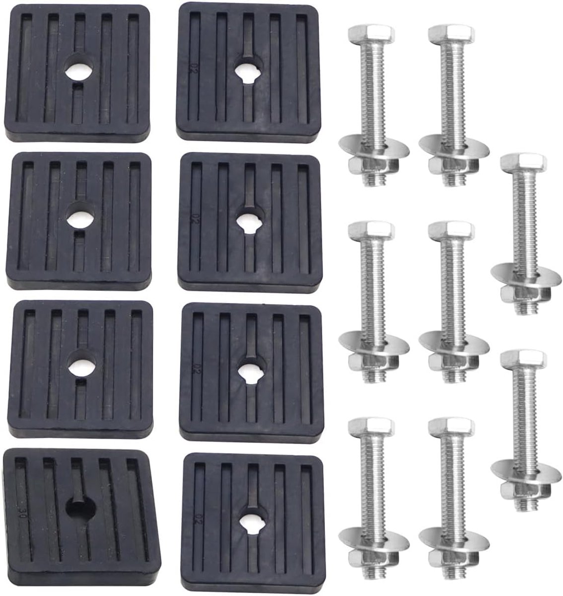 SnelShoppen - 8 stuks massief rubberen trillingsdempers met middengat, vierkante schokdemper, geluiddempende pads voor airconditioners, zwart