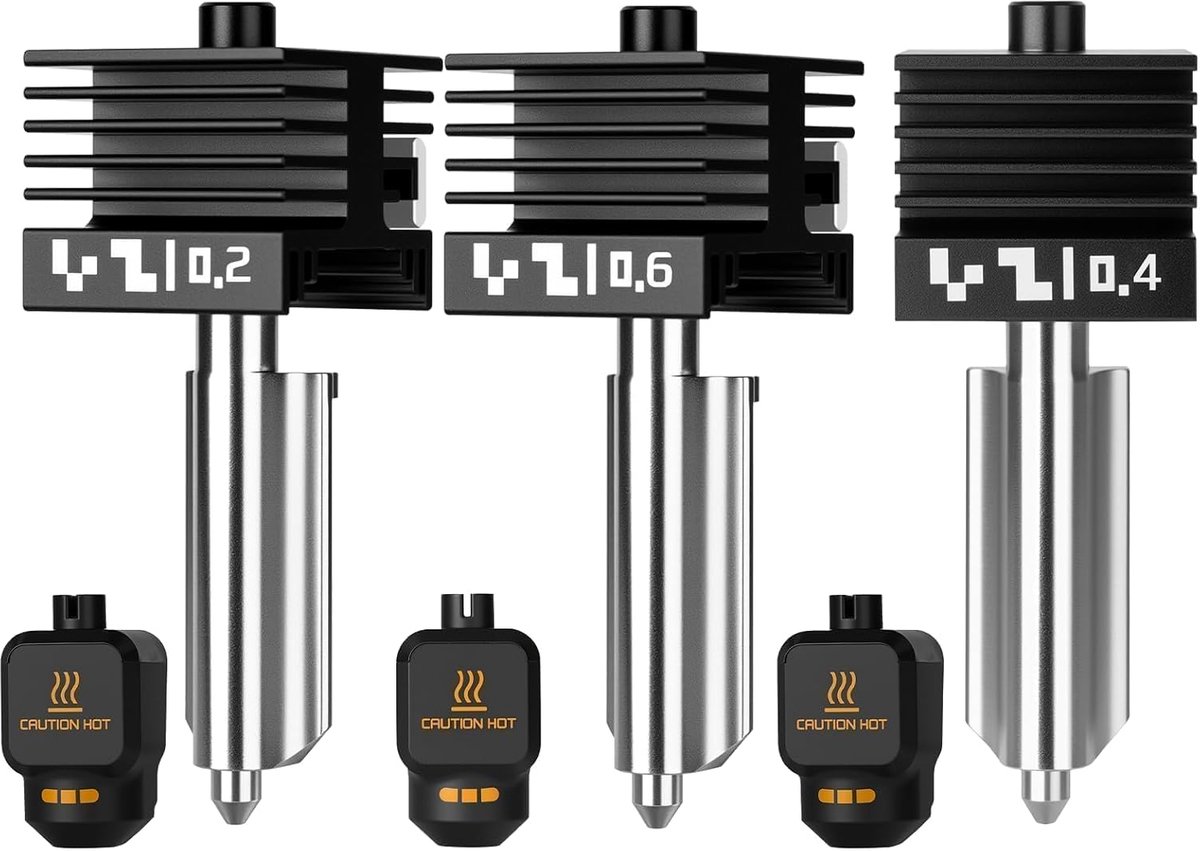 SnelShoppen - 3pcs X2D/P2S Hoge Snelheid Geïntegreerde Snelle Verwisselbare Hotend, 0.2mm + 0.4mm + 0.6mm Harde Stalen Nozzle Hoge Temperatuur Extrude