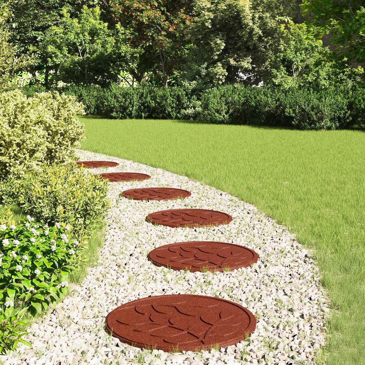 Stapstenen Tuinpad - Buiten Decoratie - Tuinieren Gemakkelijk Maken - Antislip Rubber Oppervlak - 44 x 2 cm - Rood