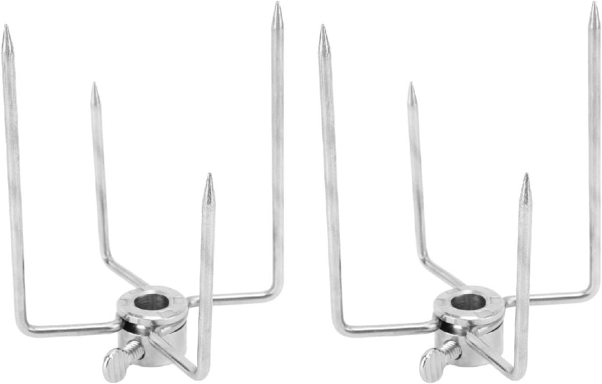 SnelShoppen - 2Pcs BBQ Rotisserie Vork met 4 Klauwen, 304 RVS Grill Rotisserie Spit Vlees Vork voor 0.4 Inch Spit Stang, Ideaal voor Barbecue Feesten