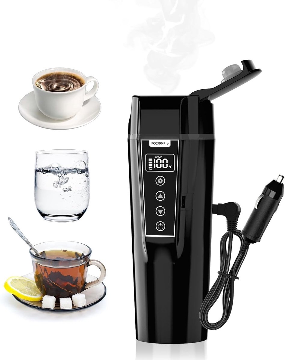 Draagbare Elektrische Waterkoker voor Auto - Zwart - 450 ml - Met Instelbare Temperatuur - Voor Reizen
