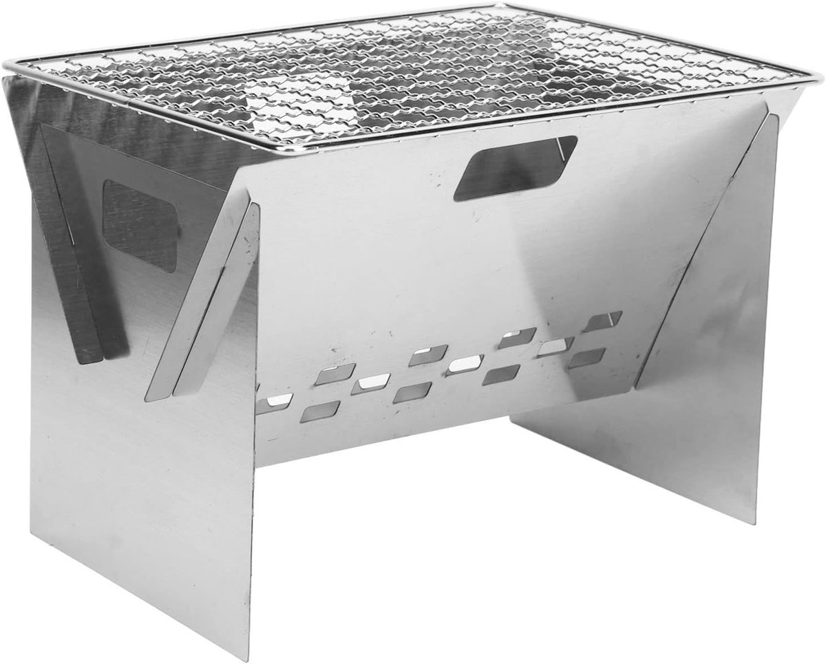 SnelShoppen - Vouwbare RVS BBQ Grill - Draagbare Mini-Houtskool Barbecue voor Camping - Afneembare Grill voor 1-2 Personen - Ideaal voor Buiten, Tuin